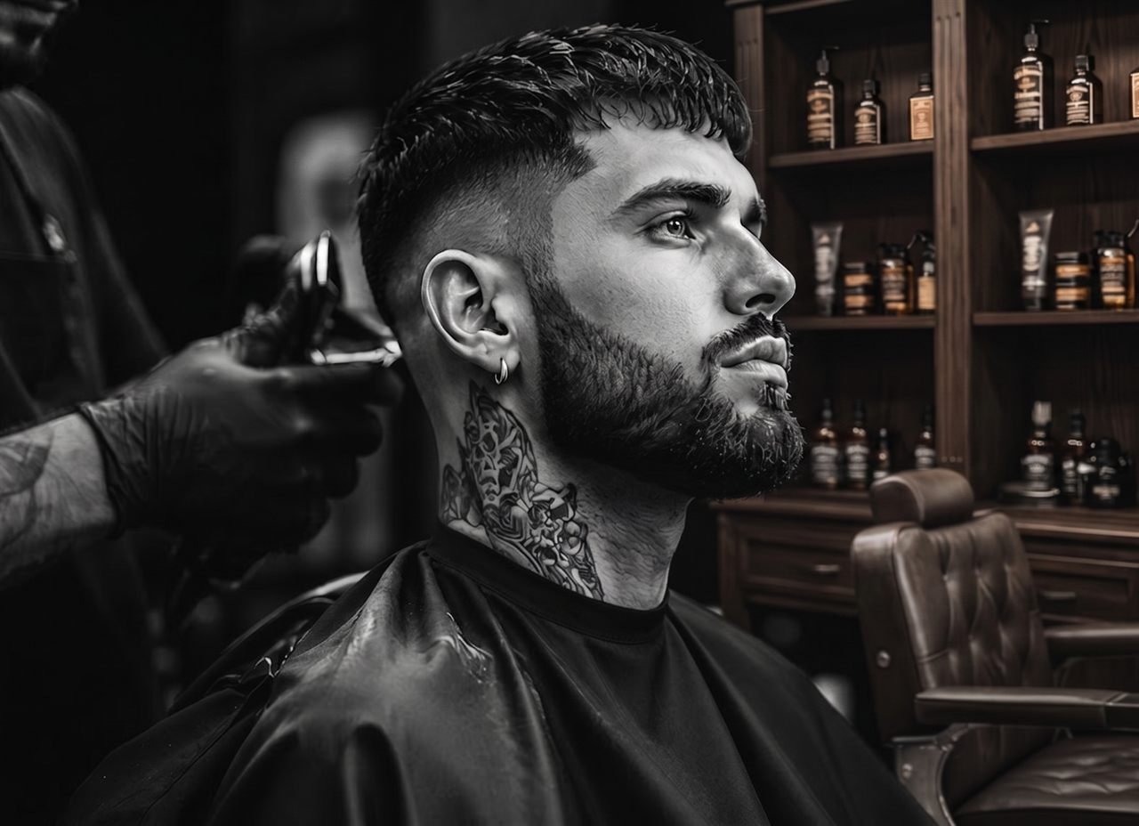Cliente sendo atendido na Dheymis Barber Shop